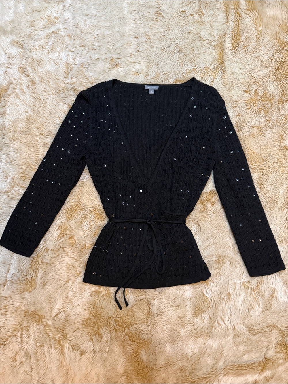 Ann Taylor Black Sequin Wrap Sweater